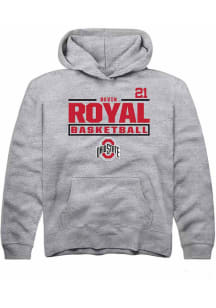 Devin Royal Rally Youth Grey Ohio State Buckeyes NIL Stacked Box Long Sleeve Hooded Sweatshirt