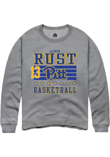 Lauren Rust Rally Mens Grey Pitt Panthers NIL Striped Crew Sweatshirt