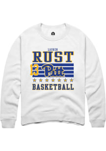 Lauren Rust Rally Mens White Pitt Panthers NIL Striped Crew Sweatshirt