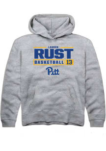 Lauren Rust Rally Youth Grey Pitt Panthers NIL Stacked Box Long Sleeve Hooded Sweatshirt