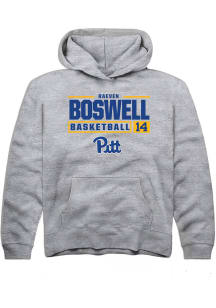 Raeven Boswell Rally Youth Grey Pitt Panthers NIL Stacked Box Long Sleeve Hooded Sweatshirt