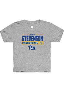 Vason Stevenson Rally Youth Grey Pitt Panthers NIL Stacked Box Short Sleeve T-Shirt