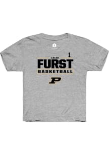 Caleb Furst Rally Youth Grey Purdue Boilermakers NIL Stacked Box Short Sleeve T-Shirt