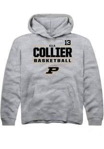 Ella Collier Rally Youth Grey Purdue Boilermakers NIL Stacked Box Long Sleeve Hooded Sweatshirt