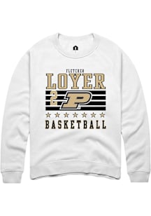 Fletcher Loyer  Rally Purdue Boilermakers Mens White NIL Striped Long Sleeve Crew Sweatshirt