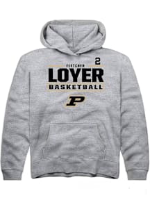 Fletcher Loyer  Rally Purdue Boilermakers Youth Grey NIL Stacked Box Long Sleeve Hoodie