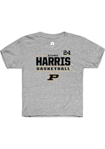 Gicarri Harris  Rally Purdue Boilermakers Youth Grey NIL Stacked Box Short Sleeve T-Shirt