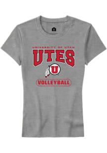 Rally Utah Utes Womens Grey Volleyball Short Sleeve T-Shirt