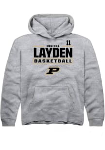 McKenna Layden Rally Youth Grey Purdue Boilermakers NIL Stacked Box Long Sleeve Hooded Sweatshirt