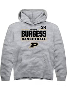 Raleigh Burgess Rally Youth Grey Purdue Boilermakers NIL Stacked Box Long Sleeve Hooded Sweatshirt