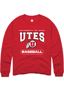 Rally Utah Utes Mens Red Baseball Long Sleeve Crew Sweatshirt