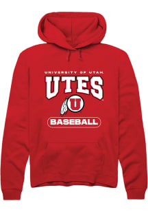 Rally Utah Utes Mens Red Baseball Long Sleeve Hoodie