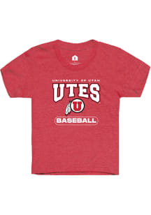 Rally Utah Utes Youth Red Baseball Short Sleeve T-Shirt