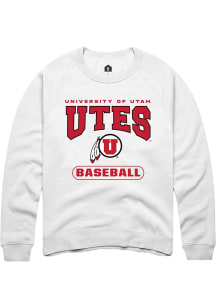 Rally Utah Utes Mens White Baseball Long Sleeve Crew Sweatshirt