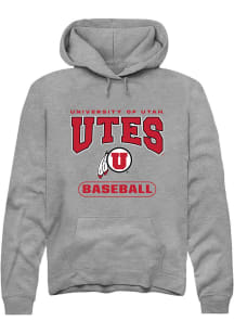 Rally Utah Utes Mens Grey Baseball Long Sleeve Hoodie