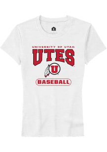Rally Utah Utes Womens White Baseball Short Sleeve T-Shirt