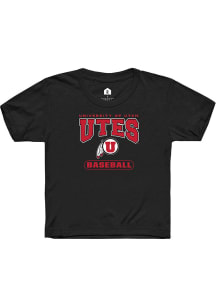 Rally Utah Utes Youth Black Baseball Short Sleeve T-Shirt