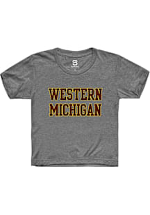 Summit Sportswear Western Michigan Broncos Youth Grey Straight Block Short Sleeve T-Shirt