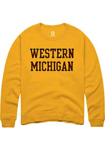 Summit Sportswear Western Michigan Broncos Mens Gold Straight Block Long Sleeve Crew Sweatshirt