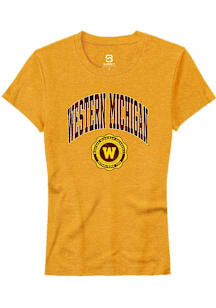 Summit Sportswear Western Michigan Broncos Womens Gold Arch Seal Short Sleeve T-Shirt