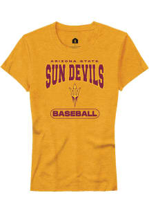 Rally Arizona State Sun Devils Womens Gold Baseball Short Sleeve T-Shirt