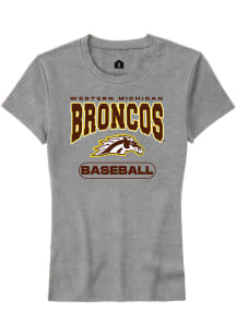 Rally Western Michigan Broncos Womens Grey Baseball Short Sleeve T-Shirt