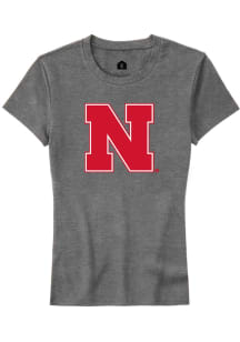 Nebraska Cornhuskers Grey Rally Primary Logo Short Sleeve T-Shirt