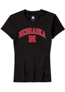 Rally Nebraska Cornhuskers Womens Black Arch Logo Short Sleeve T-Shirt