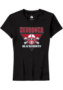 Rally Nebraska Cornhuskers Womens Black Triangle Blackshirts Short Sleeve T-Shirt