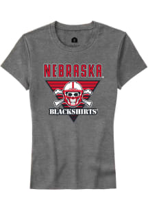 Rally Nebraska Cornhuskers Womens Grey Triangle Blackshirts Short Sleeve T-Shirt