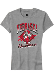 Rally Nebraska Cornhuskers Womens Grey 90s Short Sleeve T-Shirt