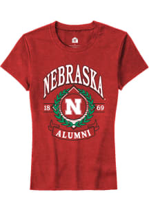 Nebraska Cornhuskers Red Rally Alumni Wreath Short Sleeve T-Shirt