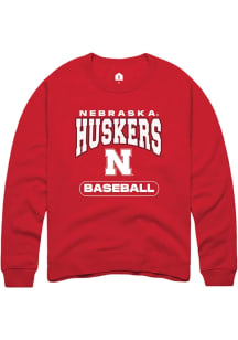 Mens Nebraska Cornhuskers Red Rally Baseball Crew Sweatshirt