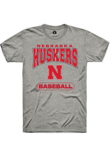 Nebraska Cornhuskers Grey Rally Baseball Short Sleeve T Shirt