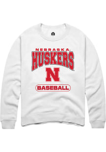 Rally Nebraska Cornhuskers Mens White Baseball Long Sleeve Crew Sweatshirt