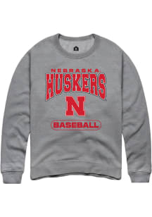 Rally Nebraska Cornhuskers Mens Grey Baseball Long Sleeve Crew Sweatshirt