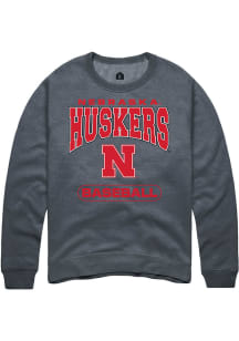 Rally Nebraska Cornhuskers Mens Charcoal Baseball Long Sleeve Crew Sweatshirt