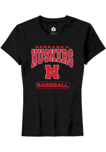 Rally Nebraska Cornhuskers Womens Black Baseball Short Sleeve T-Shirt