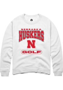 Rally Nebraska Cornhuskers Mens White Golf Long Sleeve Crew Sweatshirt