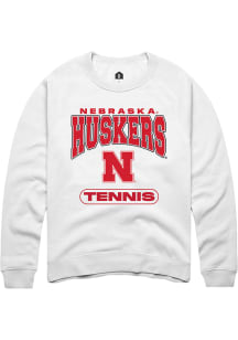 Rally Nebraska Cornhuskers Mens White Tennis Long Sleeve Crew Sweatshirt