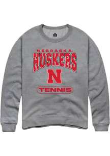 Rally Nebraska Cornhuskers Mens Grey Tennis Long Sleeve Crew Sweatshirt
