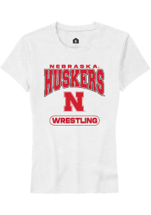 Rally Nebraska Cornhuskers Womens White Wrestling Short Sleeve T-Shirt
