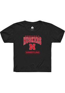 Youth Nebraska Cornhuskers Black Rally Wrestling Short Sleeve T-Shirt