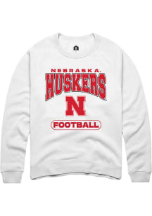 Rally Nebraska Cornhuskers Mens White Football Long Sleeve Crew Sweatshirt