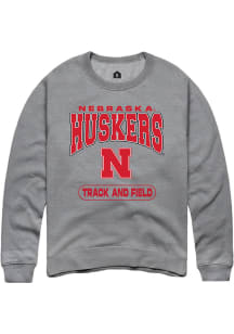Rally Nebraska Cornhuskers Mens Grey Track and Field Long Sleeve Crew Sweatshirt
