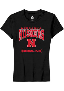 Rally Nebraska Cornhuskers Womens Black Bowling Short Sleeve T-Shirt