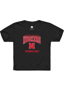 Rally Nebraska Cornhuskers Youth Black Womens Golf Short Sleeve T-Shirt