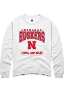 Rally Nebraska Cornhuskers Mens White Swim and Dive Long Sleeve Crew Sweatshirt