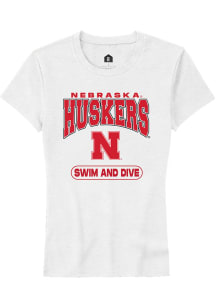 Rally Nebraska Cornhuskers Womens White Swim and Dive Short Sleeve T-Shirt