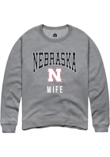 Rally Nebraska Cornhuskers Mens Grey Wife Long Sleeve Crew Sweatshirt
